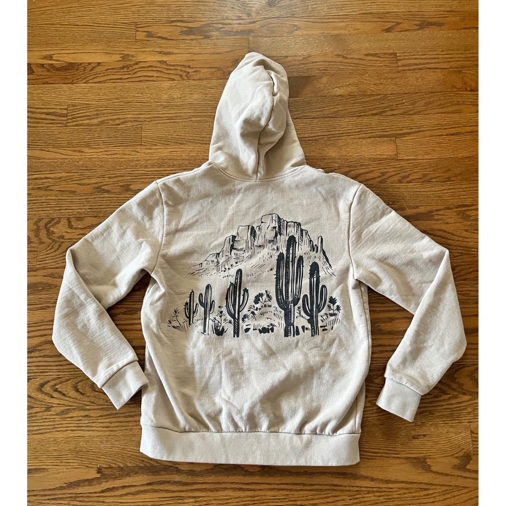 Call Your Mother Desert Cactus Graphic Hoodie Tan Small Cotton Pullover